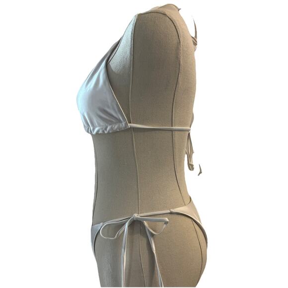 MakeMeChic Women's White Satin Bikini Swimsuit Triangle Halter Tie Back Thong M - Picture 3 of 8